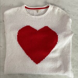 CHRISTIAN SIRIANO White Valentine Heart Print Cotton Tunic Crew Sweater M